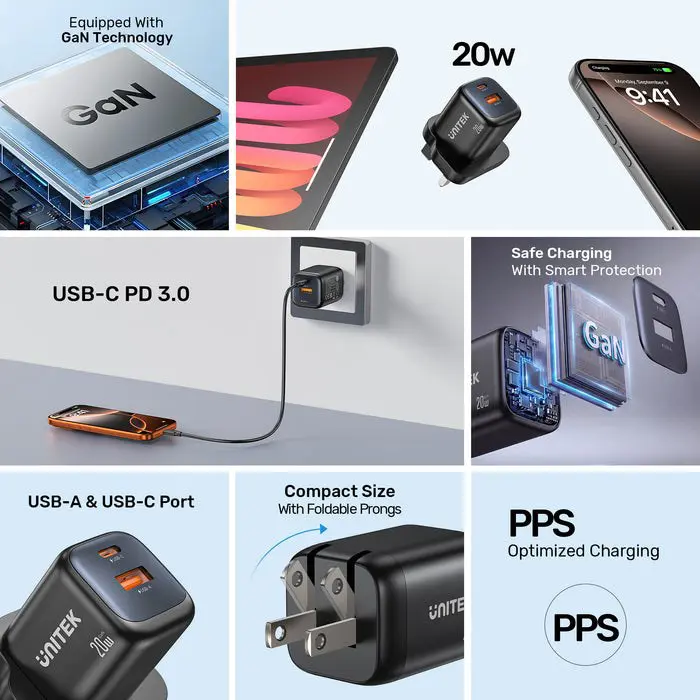 unitek-wall-charger-2x-gan-usb-a-usb-c-20w-black-93812-ladutksic0039.webp